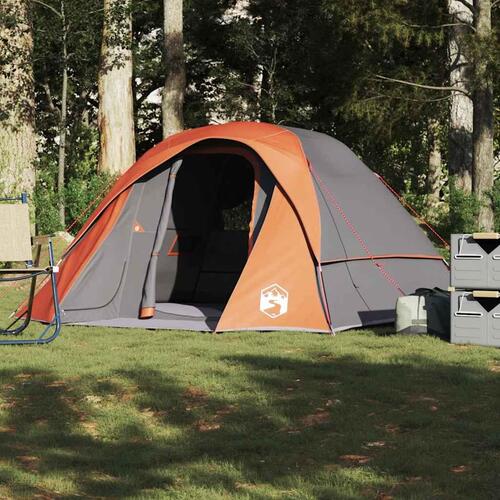 4-personers campingtelt vandafvisende grå og orange