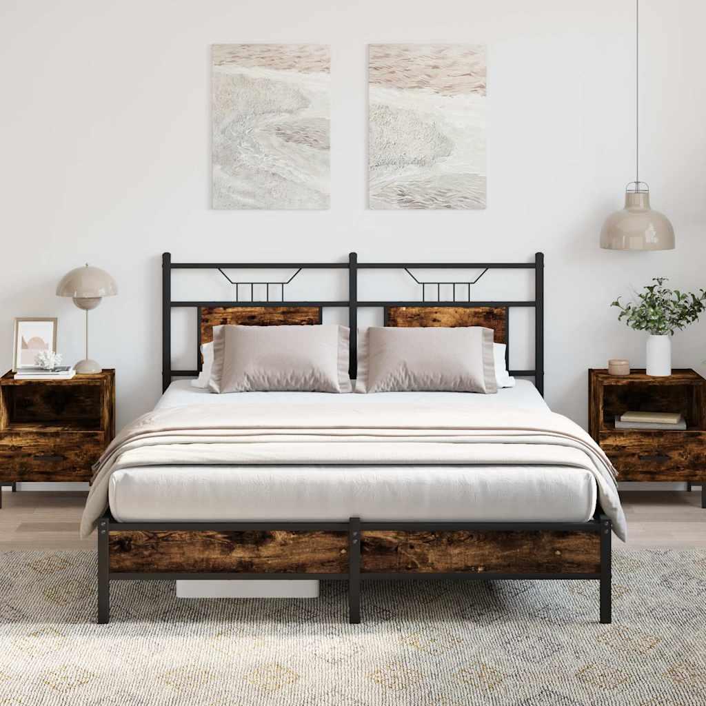 Sengeramme 137×190 cm - konstrueret træ røget eg, med sengegavl