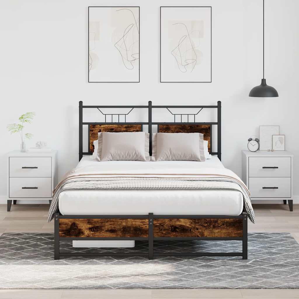 Sengeramme Uden Madras Konstrueret Træ Røget Eg - med sengegavl og dobbelt lavt fodgærde / 120 x 190 cm