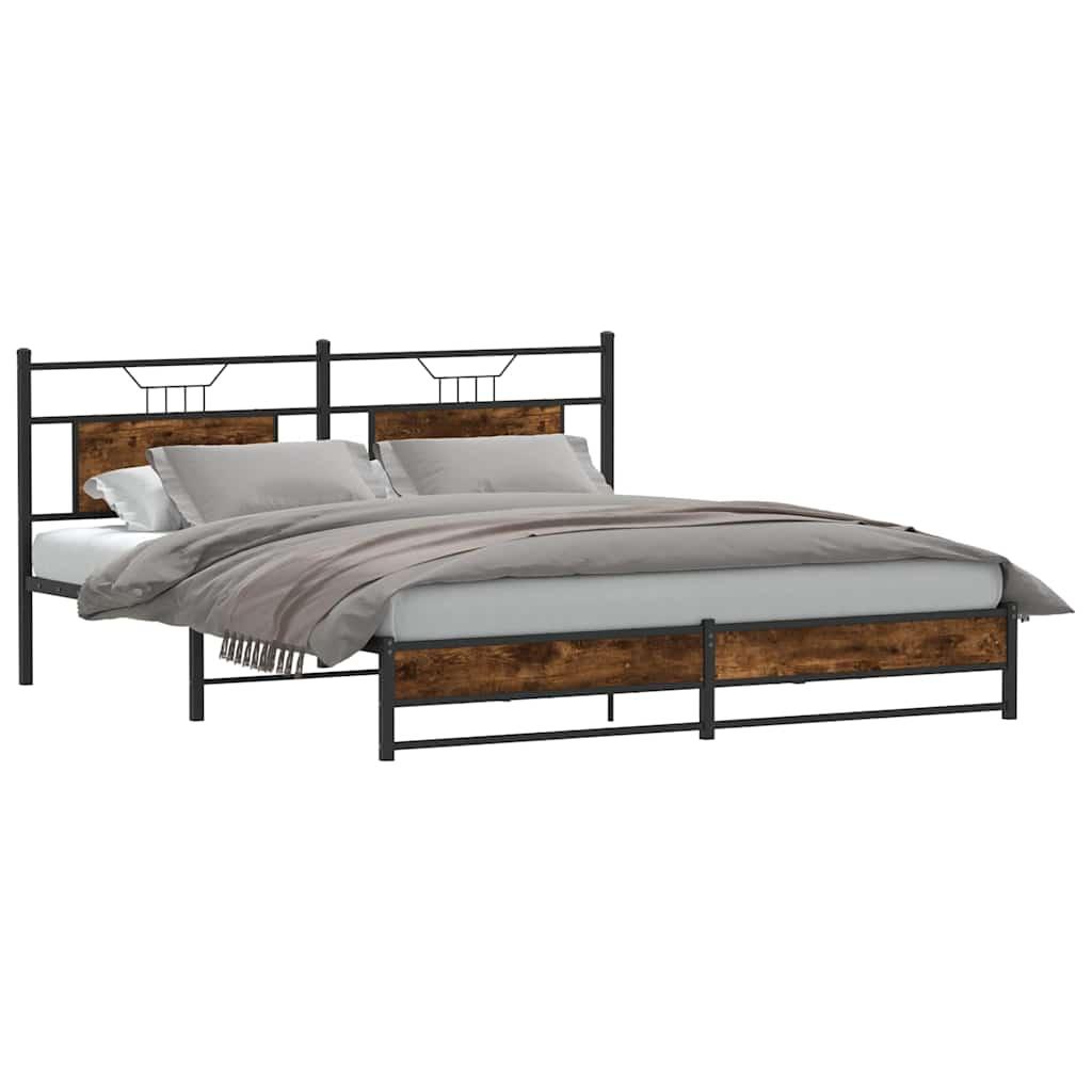 Sengeramme Uden Madras Konstrueret Træ Røget Eg - med sengegavl og dobbelt lavt fodgærde / 160 x 200 cm