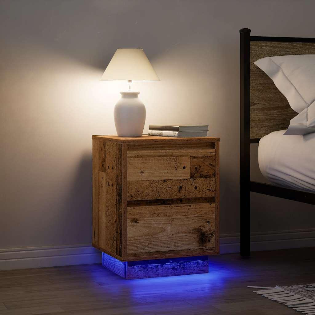 Sengeskabe 2 stk. med LED-lys 38x34x50 cm gammelt træ-look