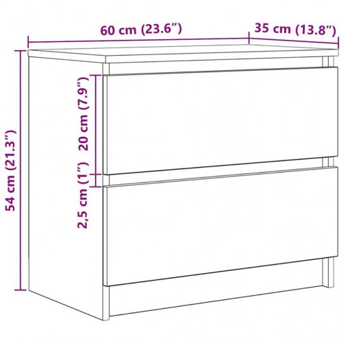 TV-bord med 2 skuffer 60 x 35 x 54 cm - røget egetræsfarve