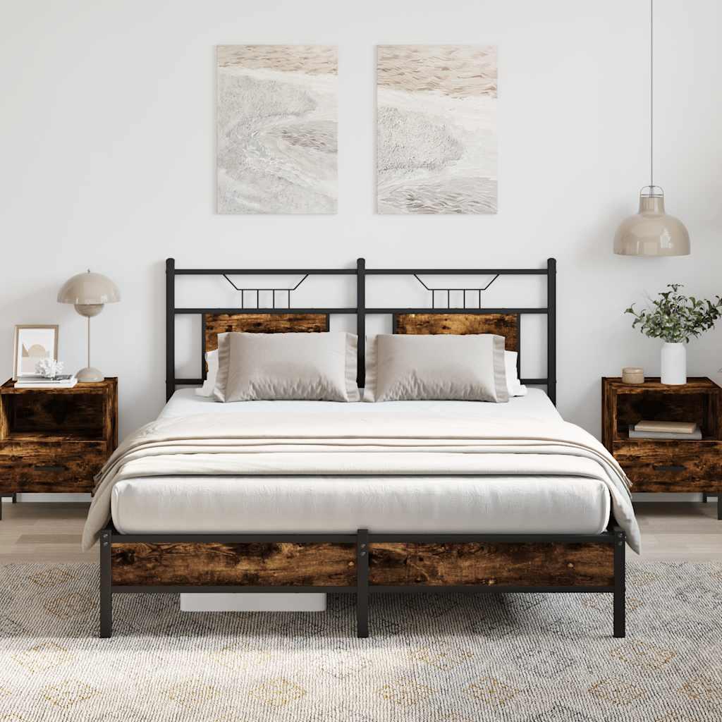 Sengeramme Uden Madras Konstrueret Træ Røget Eg - med sengegavl og lavt fodgærde / 140 x 190 cm