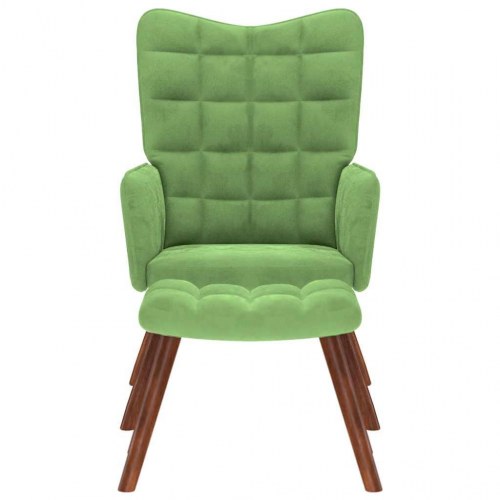 Lænestol med fodskammel fløjl lysegrøn