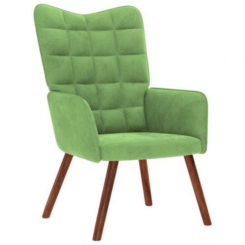 Lænestol med fodskammel fløjl lysegrøn
