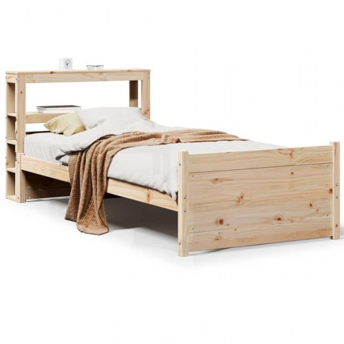 Sengeramme med sengegavl 75 × 190 cm - massivt fyrretræ, hylder