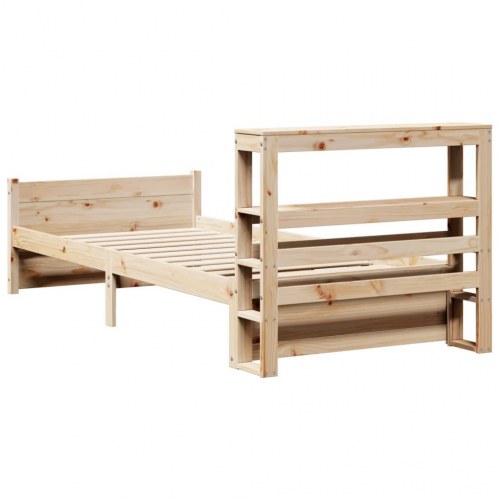 Sengeramme med sengegavl 75 × 190 cm - massivt fyrretræ, hylder