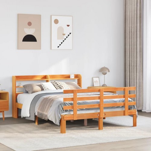 Sengeramme med sengegavl 120x200 cm massivt fyrretræ gyldenbrun
