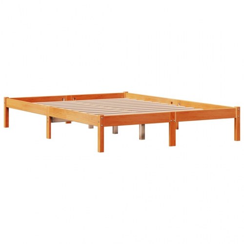Sengeramme med sengegavl 160x200 cm massivt fyrretræ gyldenbrun