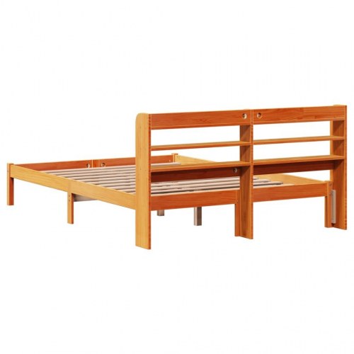 Sengeramme med sengegavl 160x200 cm massivt fyrretræ gyldenbrun