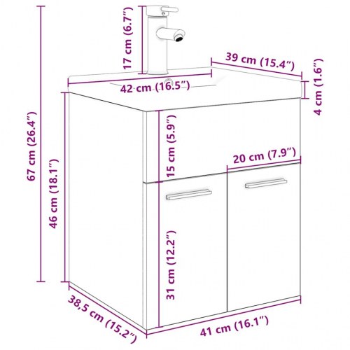 Vaskeskab med indbygget vask og vandhane Gammelt træ