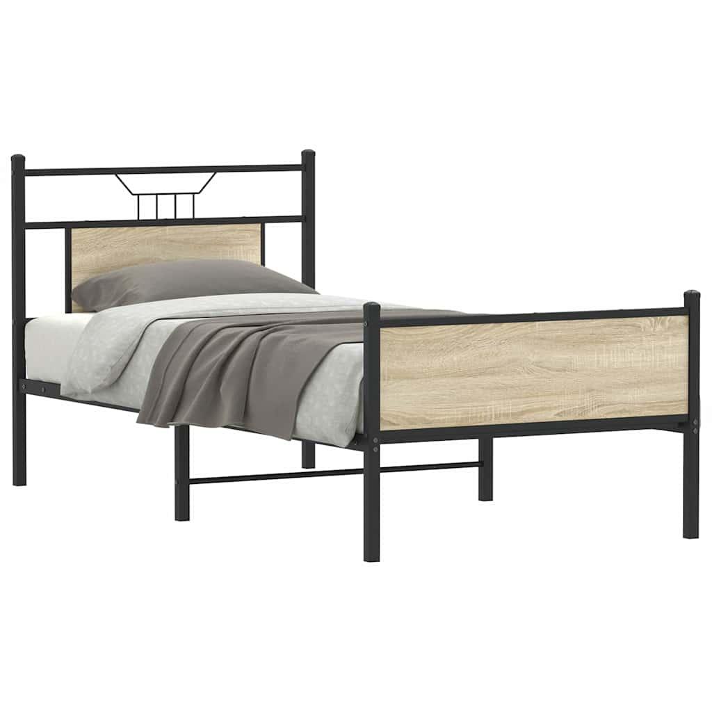 Sengeramme Uden Madras Konstrueret Træ Sonoma-Eg - med sengegavl og højt fodgærde / 80 x 200 cm