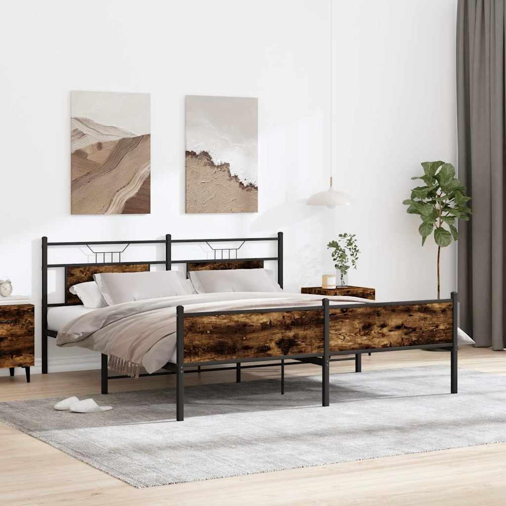 Sengeramme Uden Madras Konstrueret Træ Røget Eg - med sengegavl og højt fodgærde / 183 x 213 cm