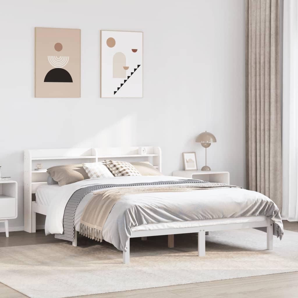 Sengeramme Uden Madras Massivt Fyrretræ - Hvid / 135 x 190 cm