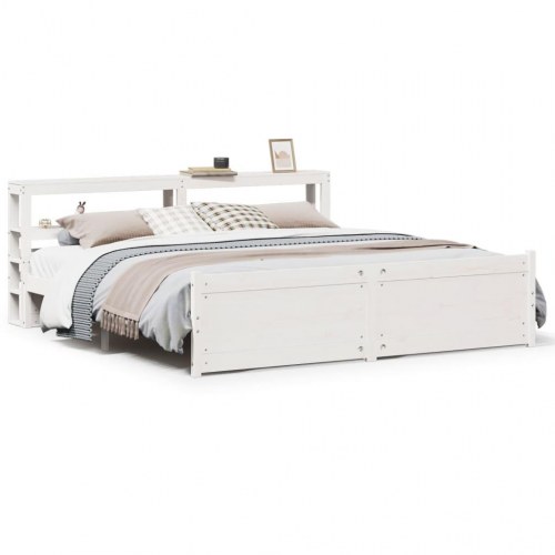 Sengeramme i massivt fyr med sengegavl - hvid 180×200 cm