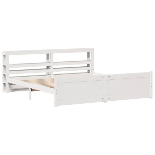 Sengeramme i massivt fyr med sengegavl - hvid 180×200 cm
