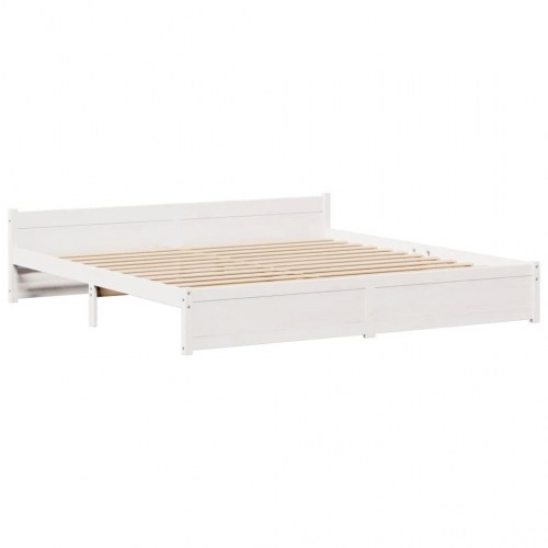 Sengeramme i massivt fyr med sengegavl - hvid 180×200 cm
