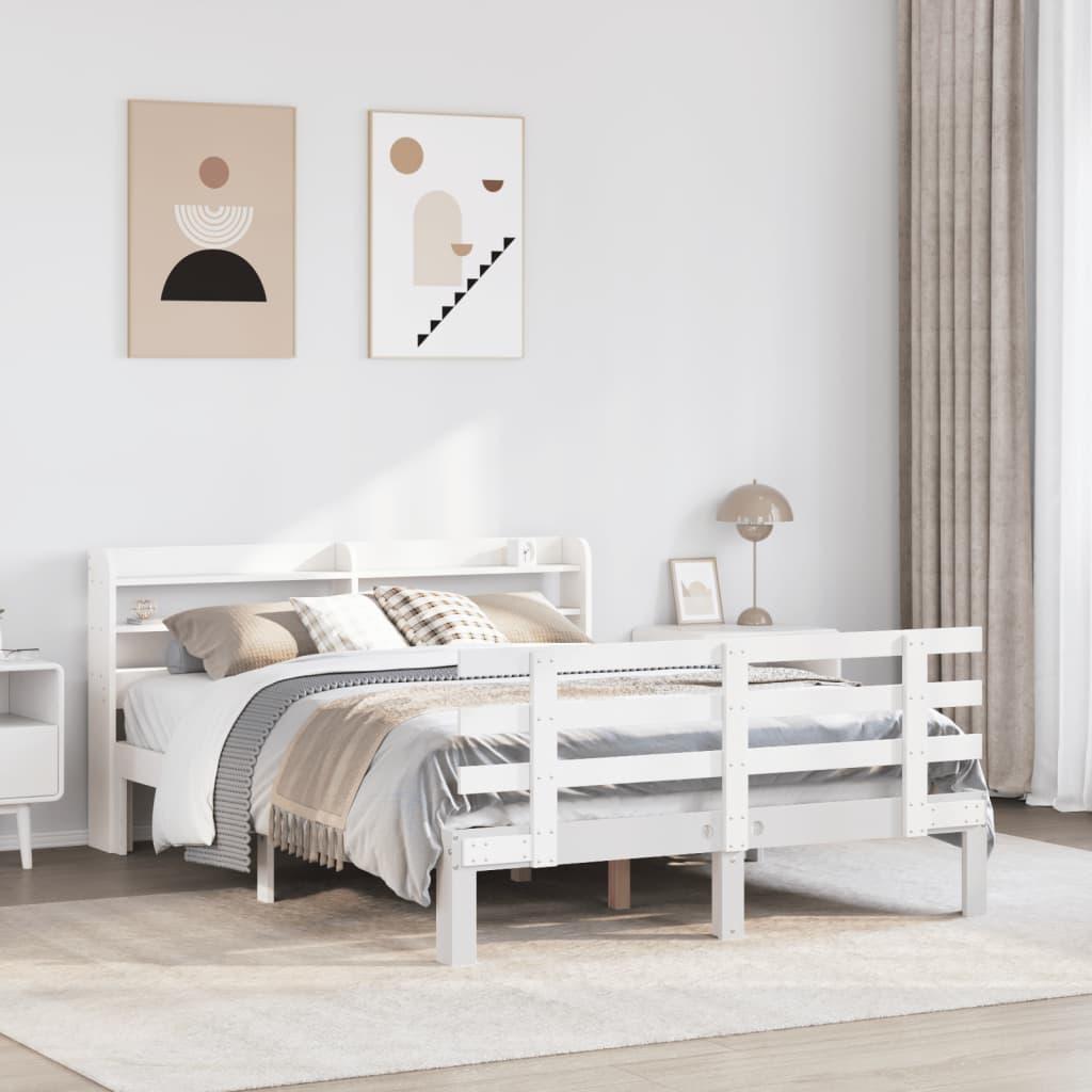 Sengeramme med sengegavl 150x200 cm massivt fyrretræ hvid