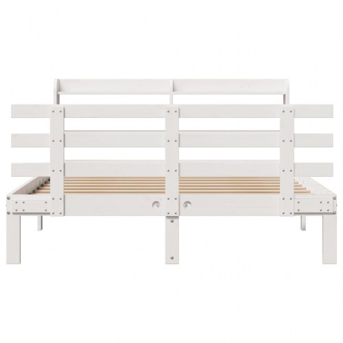 Sengeramme med sengegavl 150 x 200 cm i massivt fyrretræ - hvid
