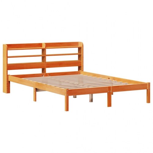 Sengeramme med sengegavl 120x200 cm - massivt fyrretræ, gyldenbrun