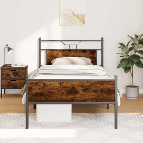 Sengeramme 100 x 190 cm med lamelbund - røget eg