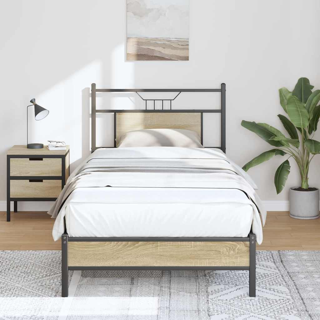 Sengeramme Uden Madras Konstrueret Træ Sonoma-Eg - med sengegavl og lavt fodgærde / 75 x 190 cm