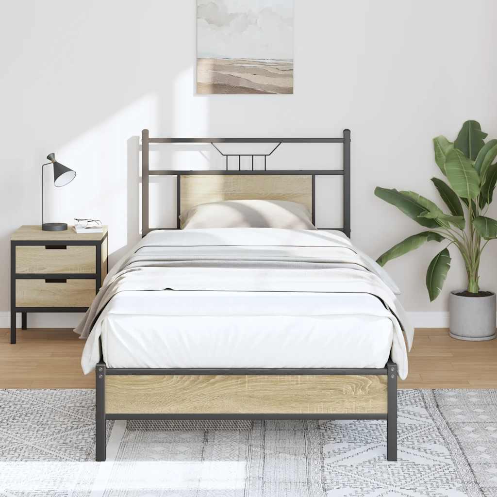 Sengeramme Uden Madras Konstrueret Træ Sonoma-Eg - med sengegavl og lavt fodgærde / 90 x 190 cm