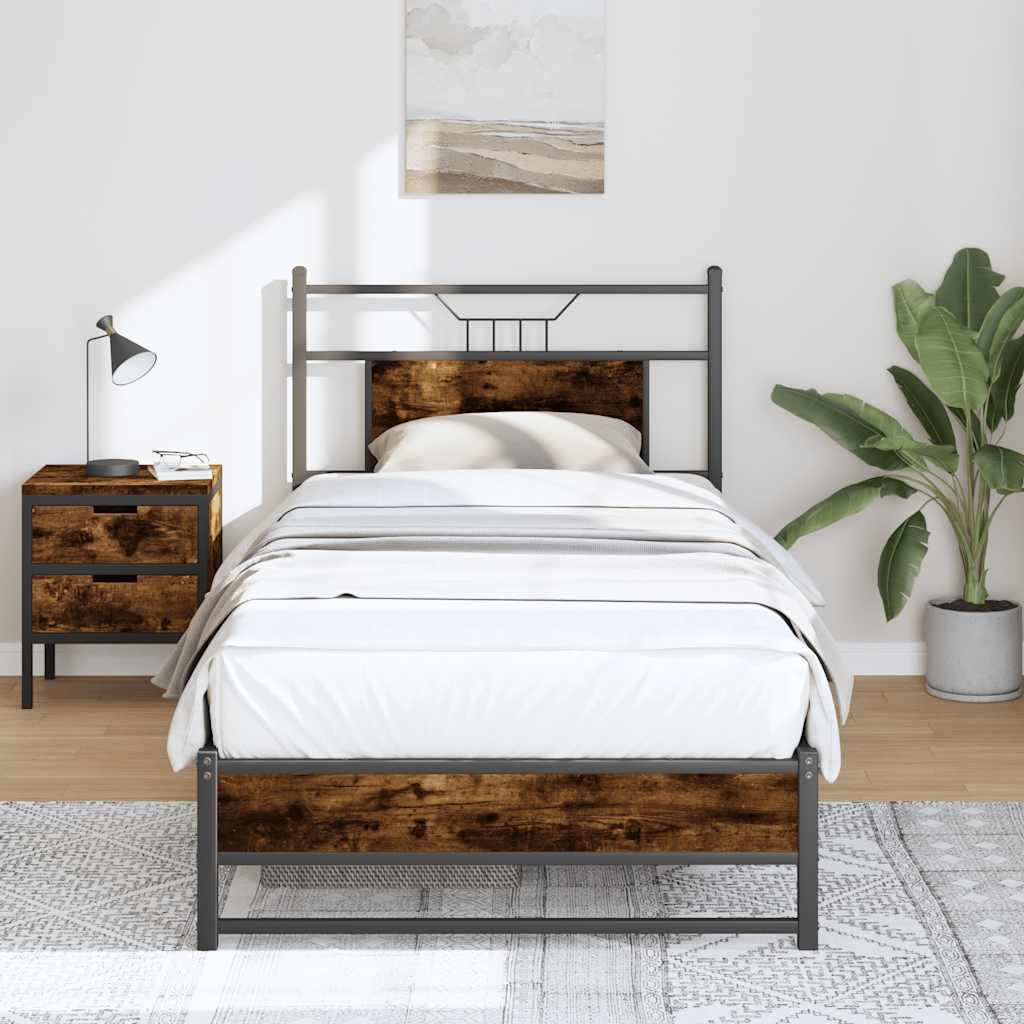 Sengeramme 90x200 cm uden madras konstrueret træ røget eg