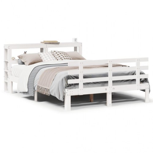 Sengeramme med sengegavl 150×200 cm - massivt fyrretræ, hvid