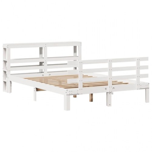 Sengeramme med sengegavl 150×200 cm - massivt fyrretræ, hvid