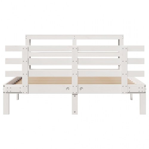 Sengeramme med sengegavl 150×200 cm - massivt fyrretræ, hvid