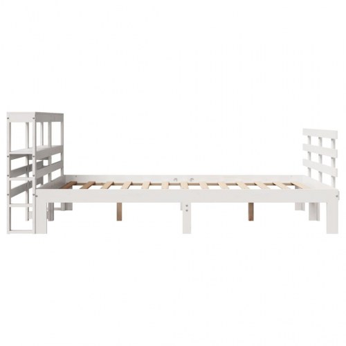 Sengeramme med sengegavl 150×200 cm - massivt fyrretræ, hvid