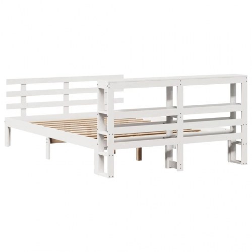 Sengeramme med sengegavl 150×200 cm - massivt fyrretræ, hvid