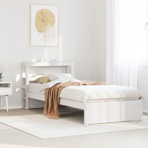 Sengeramme med sengegavl 75 x 190 cm i massivt fyrretræ - hvid