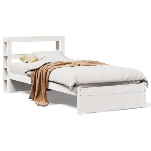 Sengeramme med sengegavl 75 x 190 cm i massivt fyrretræ - hvid