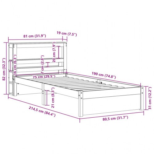 Sengeramme med sengegavl 75 x 190 cm i massivt fyrretræ - hvid