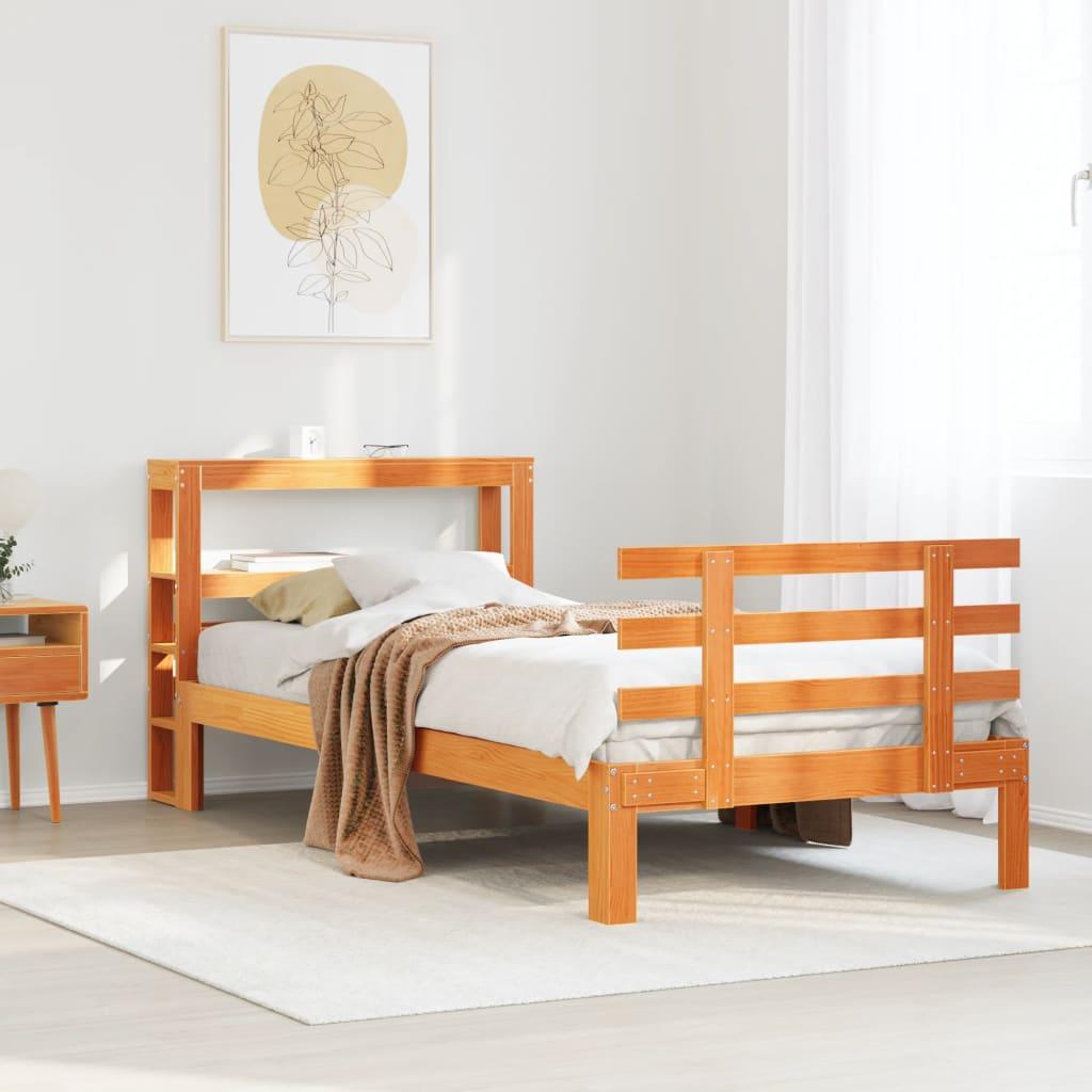 Sengeramme med sengegavl 75x190 cm massivt fyrretræ gyldenbrun