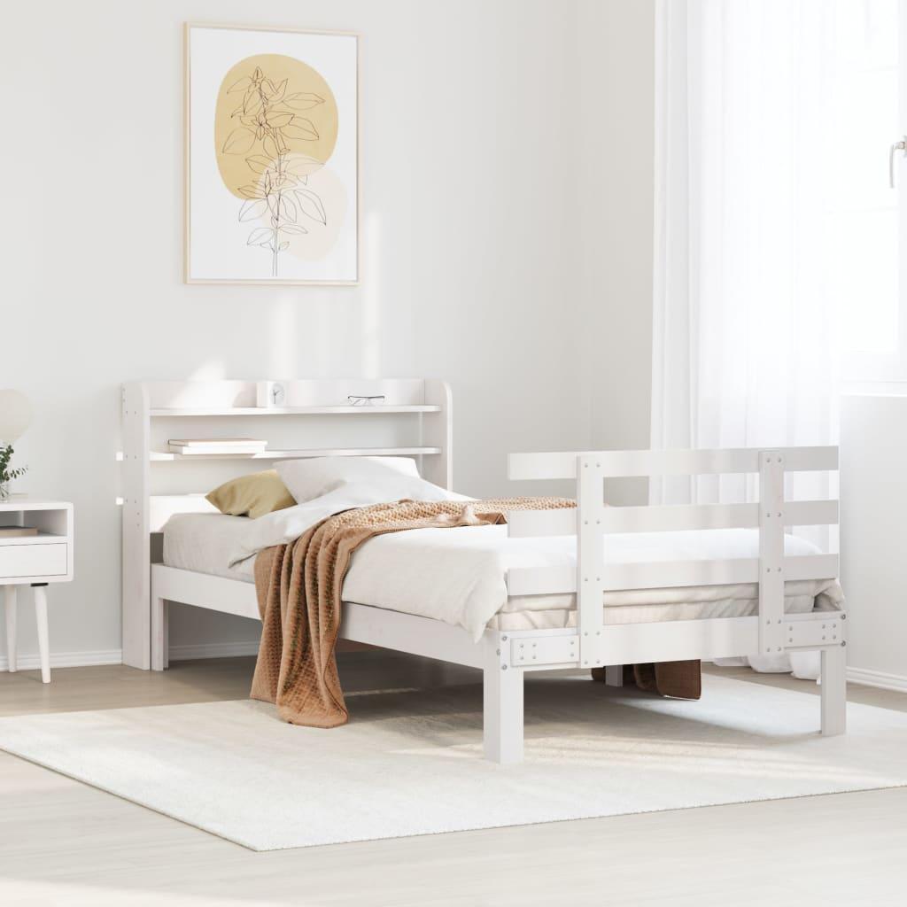 Sengeramme med sengegavl 75x190 cm massivt fyrretræ hvid
