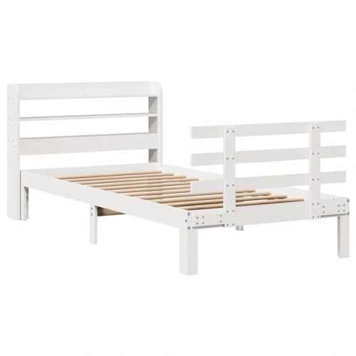 Sengeramme med sengegærde 75 x 190 cm massivt fyrretræ - hvid