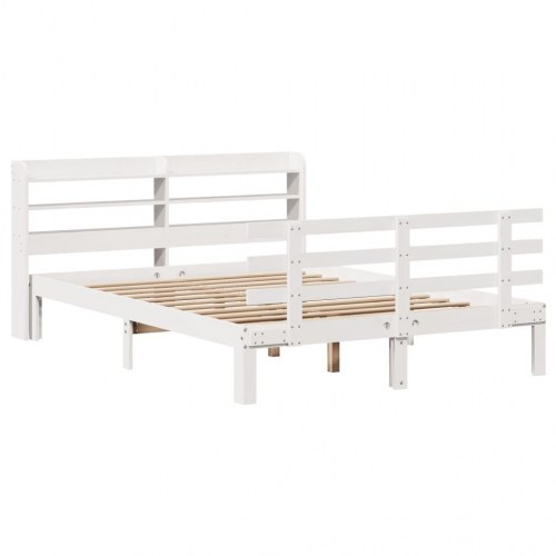 Sengeramme med hovedgærde og hylder uden madras - hvid 140 x 190 cm