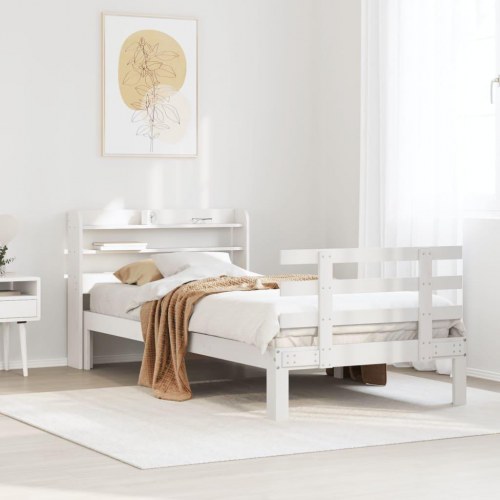 Sengeramme med hovedgærde og hylder 100 x 200 cm - hvid