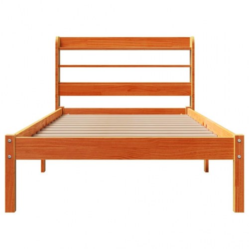 Sengeramme med sengegavl 100 x 200 cm massivt fyrretræ - gyldenbrun