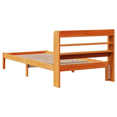 Sengeramme med sengegavl 100 x 200 cm massivt fyrretræ - gyldenbrun