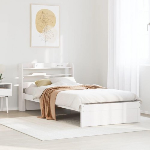 Sengeramme med sengegavl 75 x 190 cm massivt fyrretræ - hvid