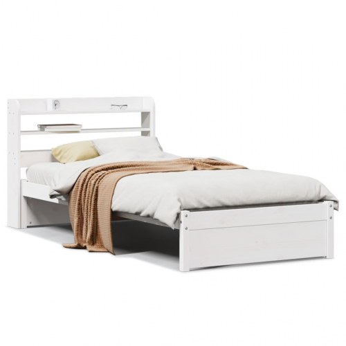 Sengeramme med sengegavl 75 x 190 cm massivt fyrretræ - hvid