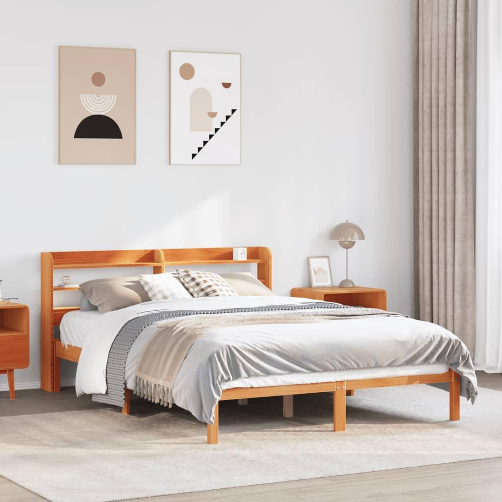 Sengeramme med sengegavl 150x200 cm massivt fyrretræ gyldenbrun