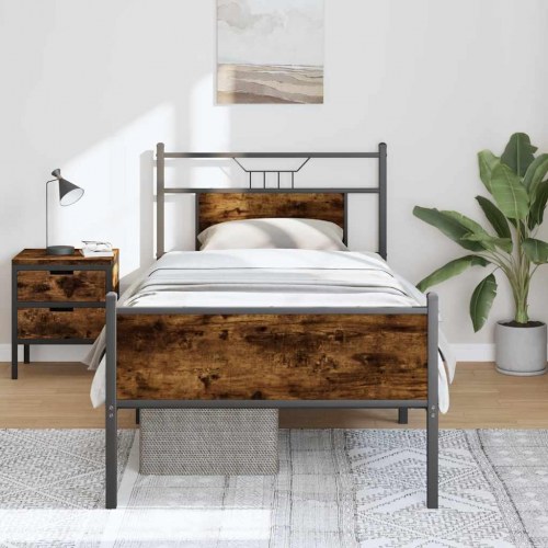 Sengeramme 90 x 190 cm med hovedgærde - røget eg