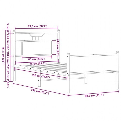 Sengeramme 75 x 190 cm uden madras - sonoma-eg