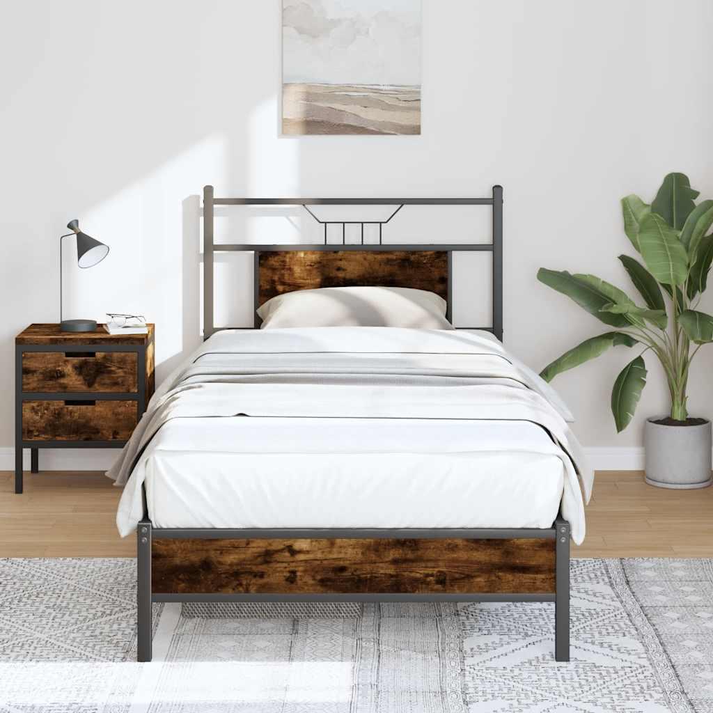 Sengeramme Uden Madras Konstrueret Træ Røget Eg - med sengegavl og lavt fodgærde / 75 x 190 cm