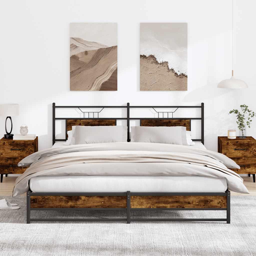 Sengeramme Uden Madras Konstrueret Træ Røget Eg - med sengegavl og dobbelt lavt fodgærde / 183 x 203 cm